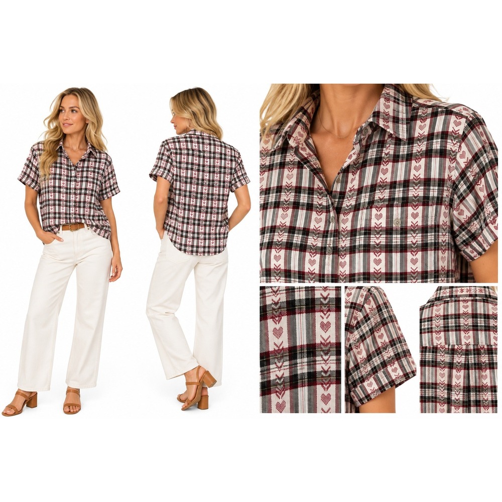 Vintage Bobbie Brooks Shirt Women S Plaid Heart Print 90s Cottagecore Cotton Top